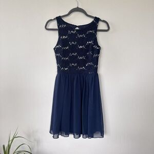Speechless Juniors Dress Navy Blue Fit Flare Sequin Lace Dance Dress 3